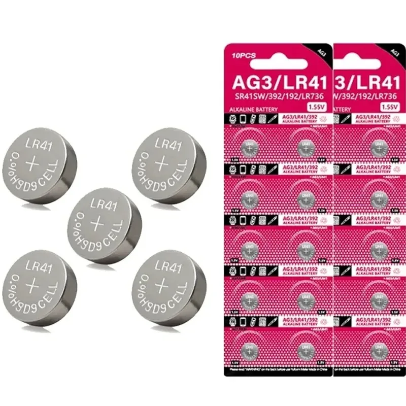 10-100PCS AG3 LR44 1.55V Button Batteries SR41 192 L736 384 SR41SW CX41 LR41 392 Lamp Chain Finger Light Watch Cell Coin Battery