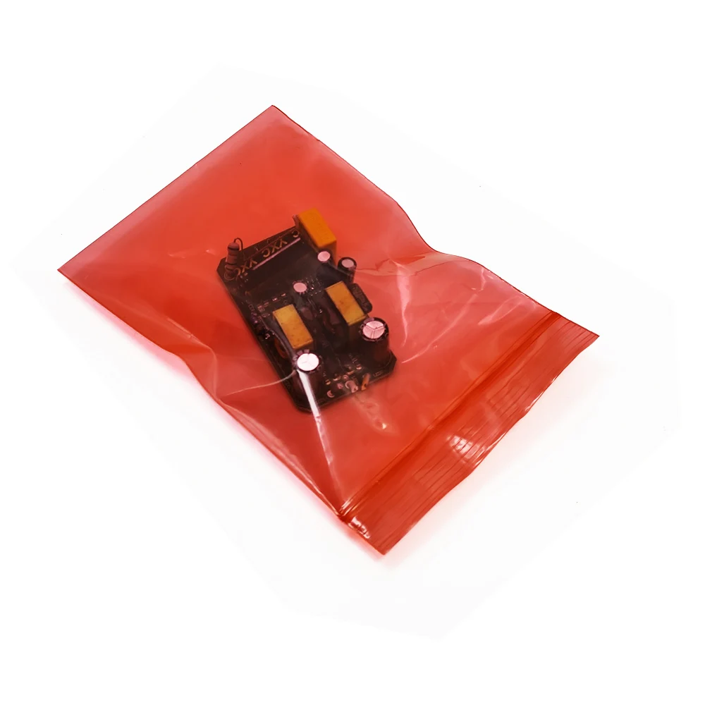 Red Zip Lock Resealable PE Anti Static Package Pouch Self Sealing Circuit Board Electronic Components Storage Antistatic Bags