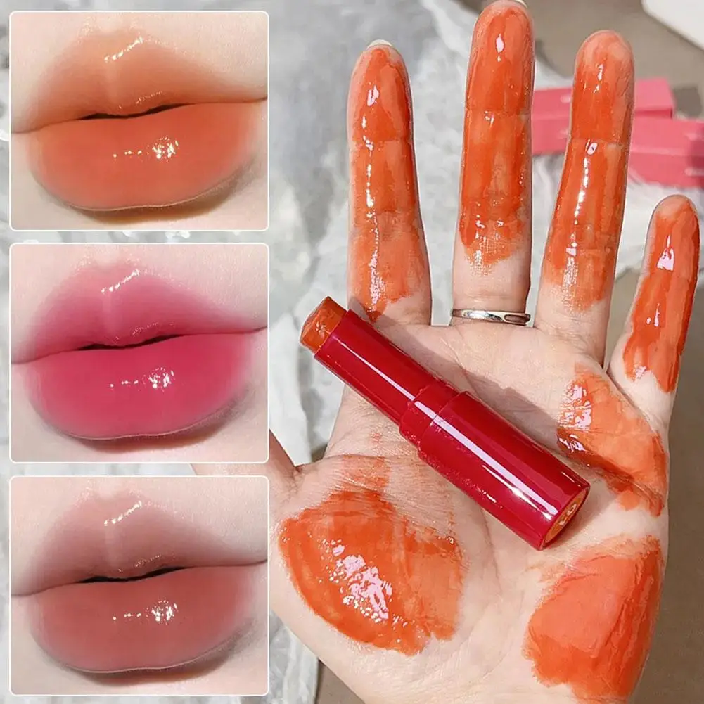 Barra de labios de gelatina hidratante, espejo de 8 colores, luz de agua, maquillaje marrón, vidrio, cuidado, esmalte de brillo sólido, té, lata roja I4I1