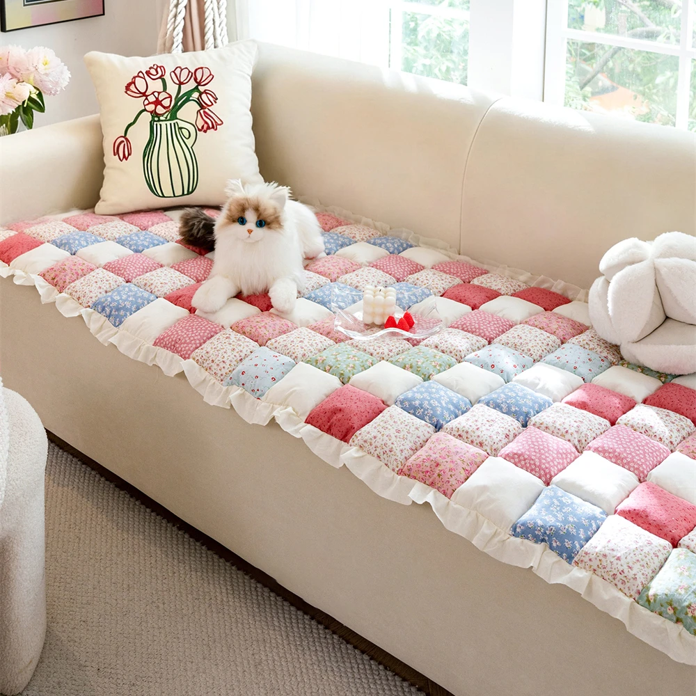 Girl Heartbroken Flower Full Cotton Sofa Cushion Home Bedroom Window Sill Cushion Thickened Sofa Cover Cloth Rural Style