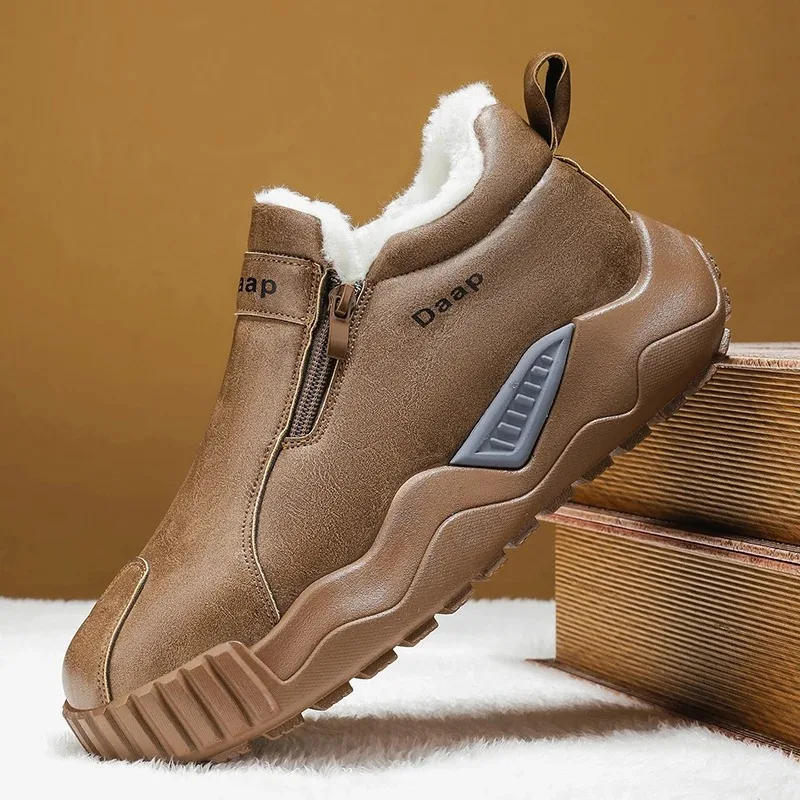 

Winter Leather Men Ankle Boots Fashion Warm Man Snow Boots Lightweight Cotton Boots Designer Mens Work Boots Outdoor Sneakers