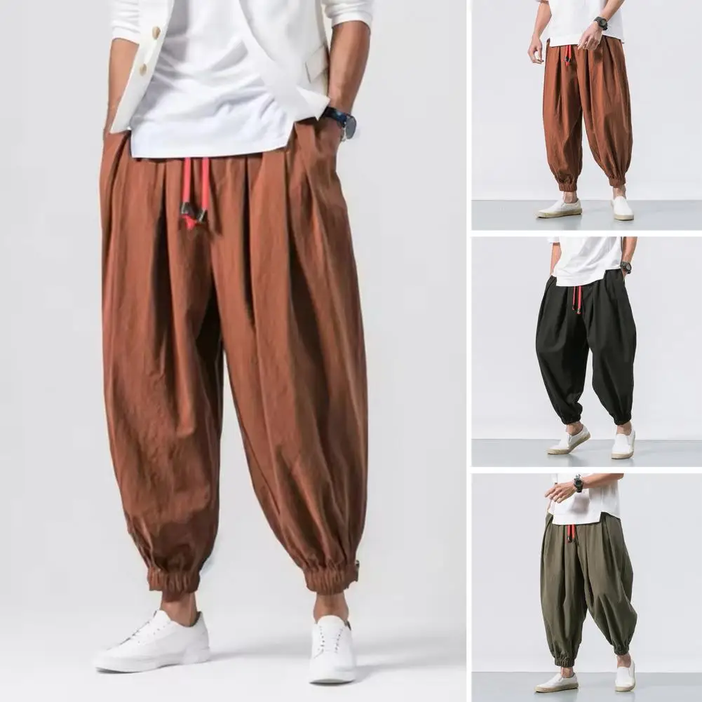 

Breathable Men Trousers Men's Harem Pants with Drawstring Waist Drop Crotch Loose Trousers for Streetwear Wear for Comfort
