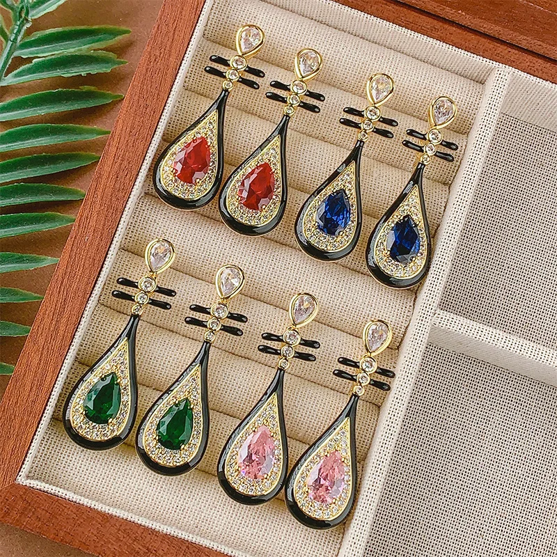 

New Chinese-style Black Pipa Earringsfor Women Promise Engagement Party Jewelry