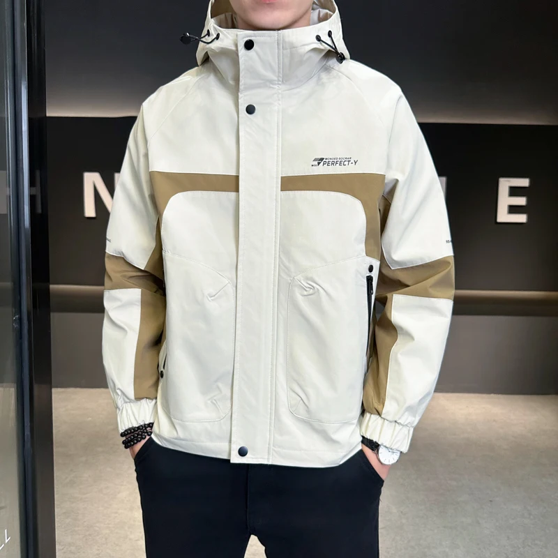 

Casual Men's Jaet Spring Autumn Korean Sle Lightweight Luxury Trendy Coat Casual Versatile irt Polyester Fiber Hooded