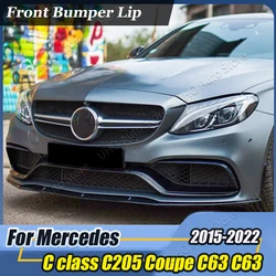 For Mercedes-Benz C Coupe C205 C63 AMG 2015-2022 Car Front Bumper Lip Diffuser Spoiler Gloss Black Body Kits Tuning