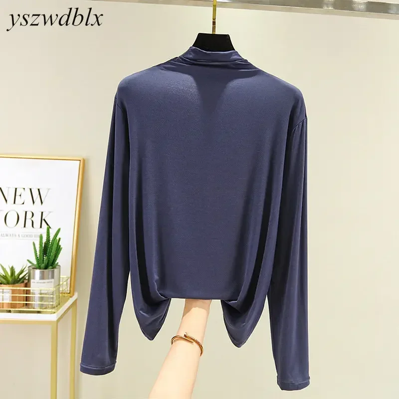 T-shirts Women Long Sleeve Turtleneck Autumn Winter Korean Fashion Soft Solid Casual Womens Top Spring Warm Bottoming Shirt 2024