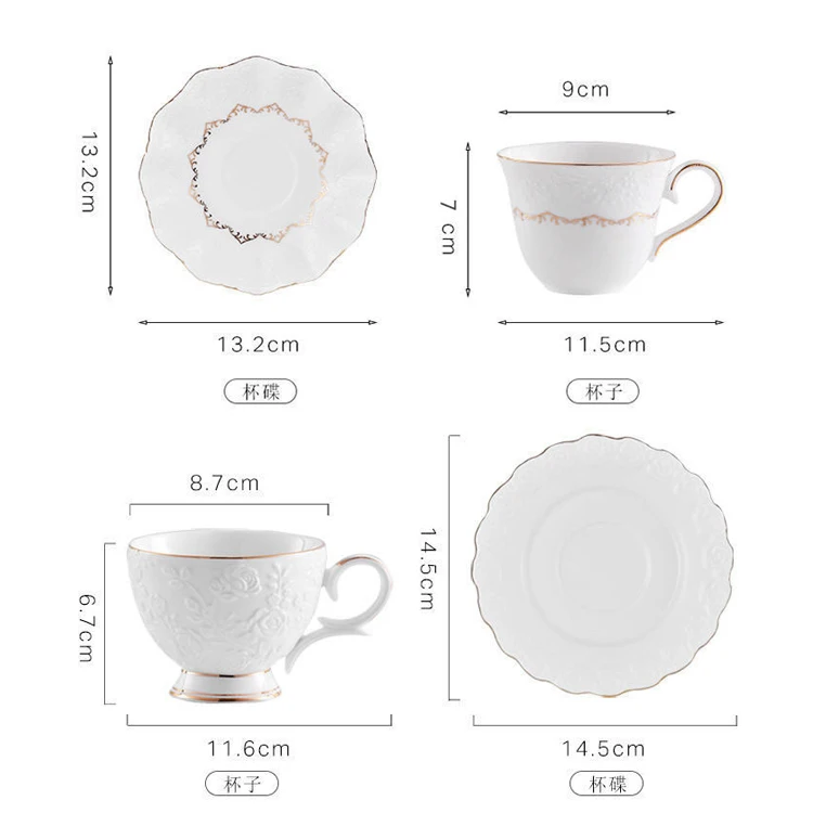 Classical White Bone china Coffee Cups & Saucer Set Gold Rim Tea Water Cups Beautiful Teacup Ceramic Kitchen Accessories