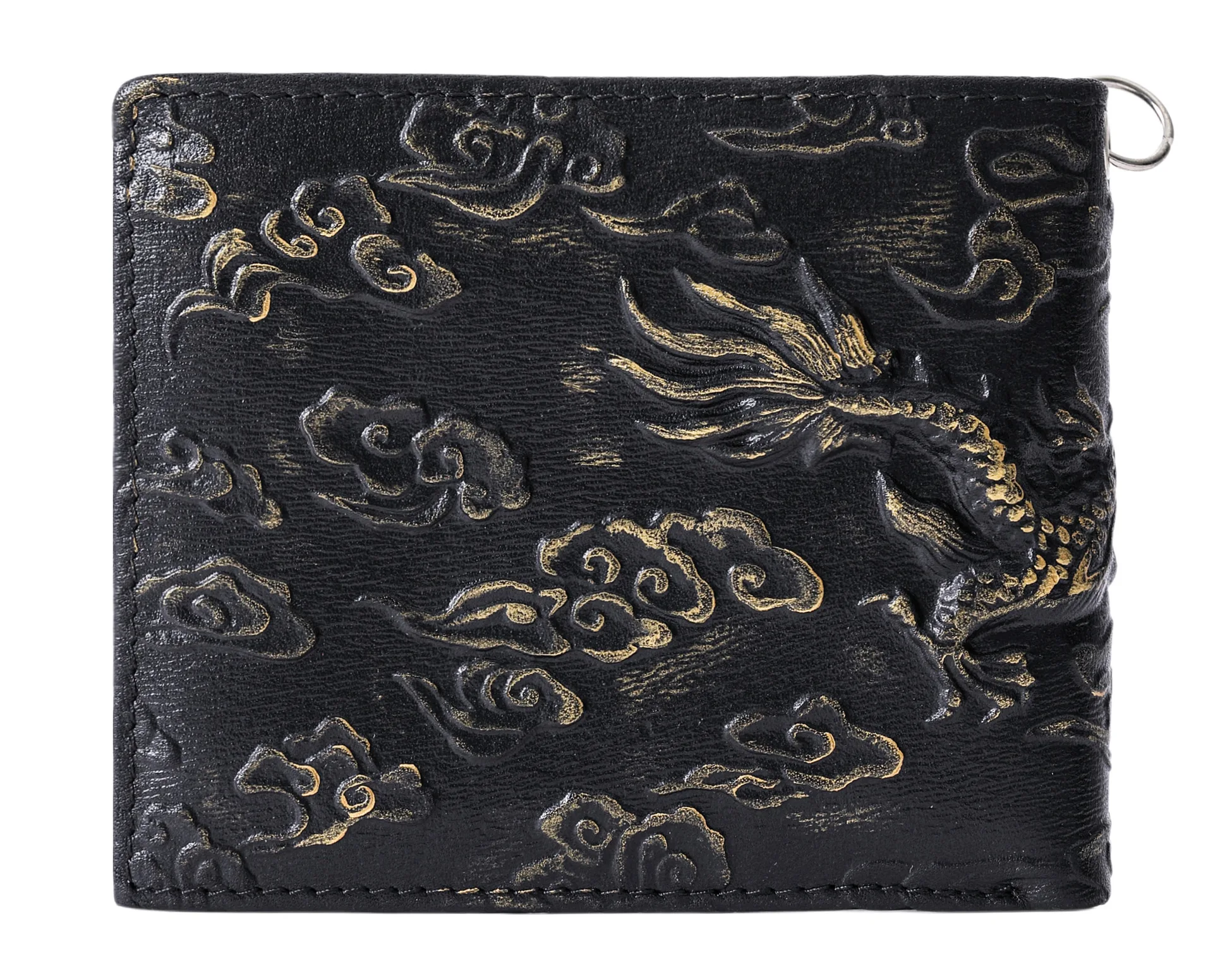 Punk Rock Biker Herren-Geldbörse mit Metallkette Retro Silberner Drache Geprägt Echtes Leder Diebstahlsichere Kettenbörse für Männer – Detail 10