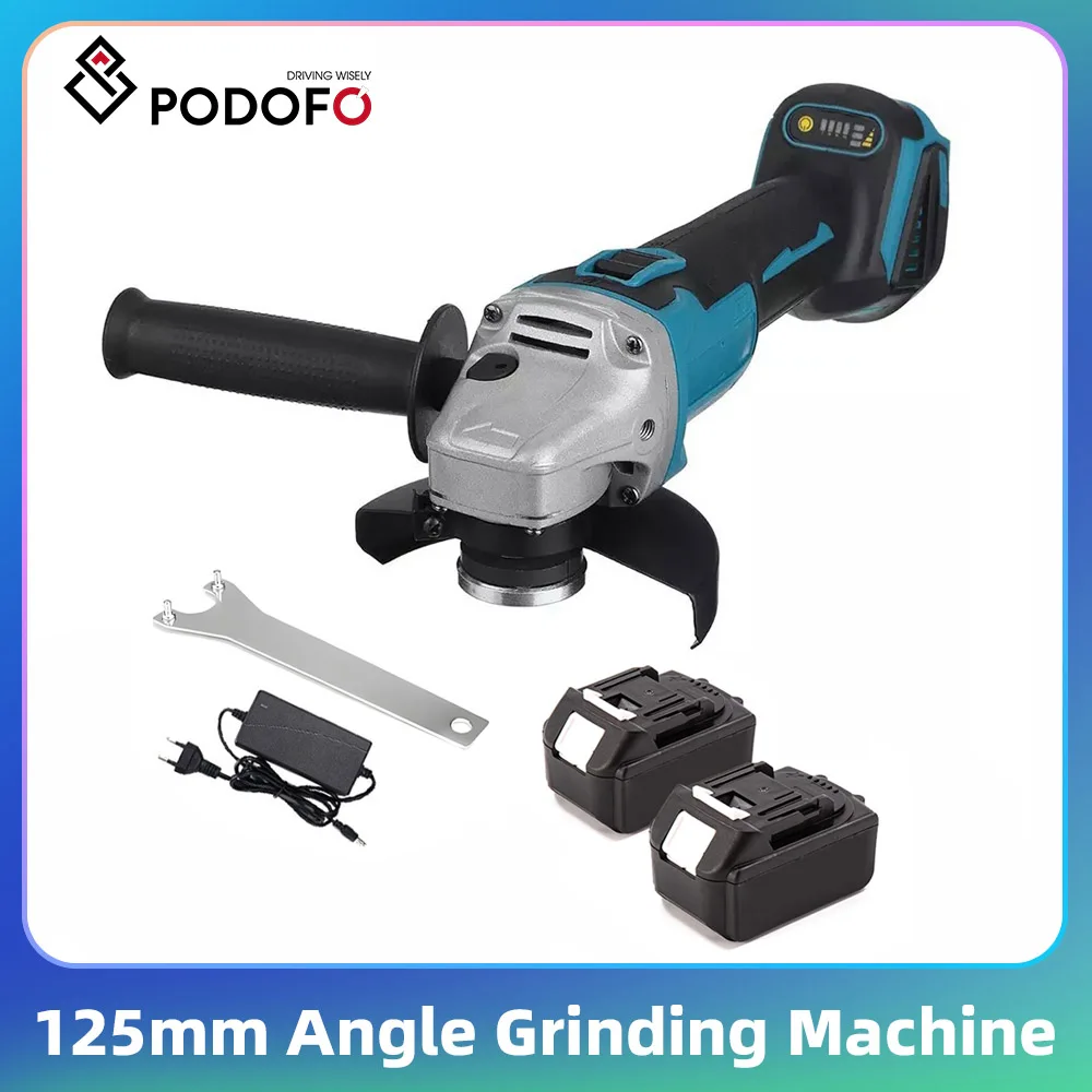 Smerigliatrice Angolare Brushless Podofo 125mm 10000RPM, Utensile per Lucidatura e Taglio, Strumento per Lavorazione del Legno, Utensile Elettrico con Batterie