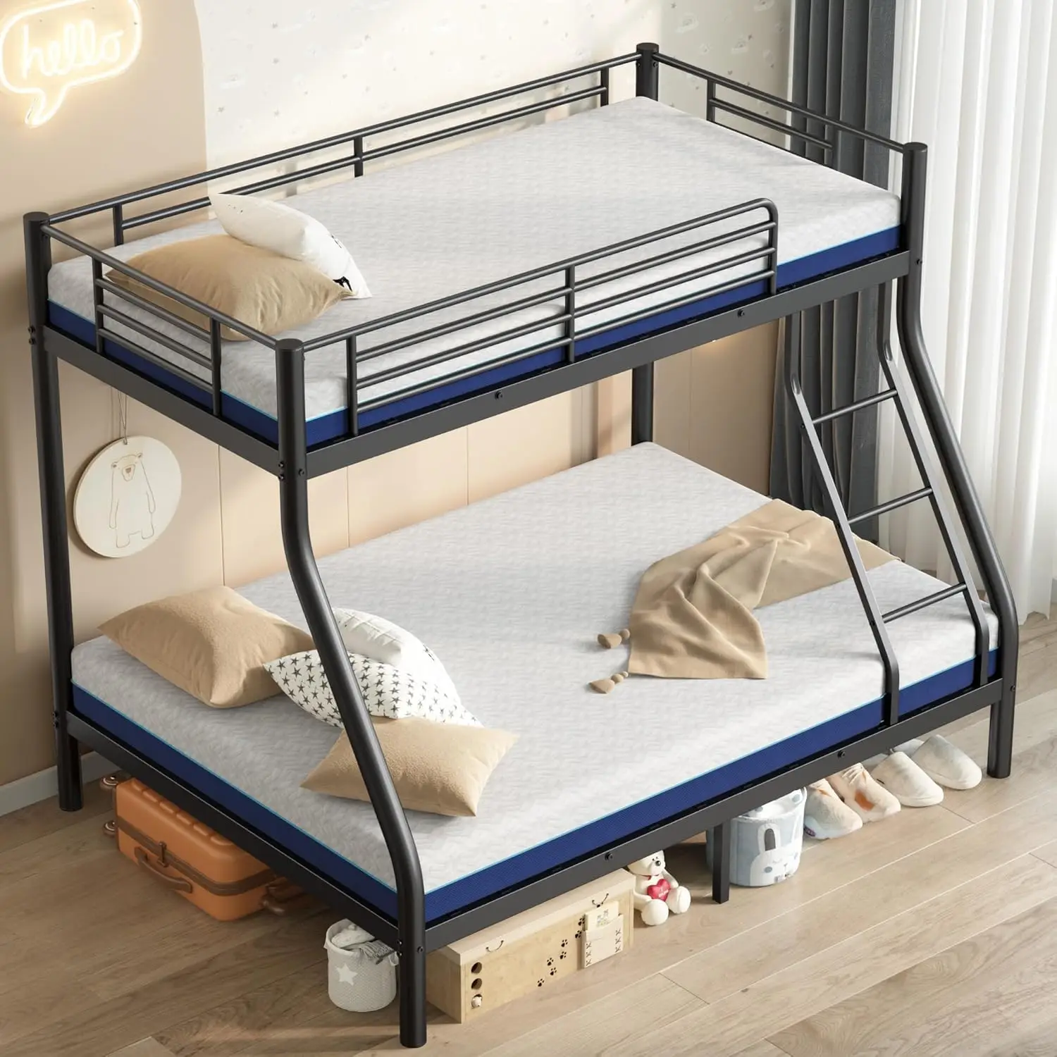 Twin Over Full Bunk Bed with 6 Inch Memory Foam Mattresses, Customized