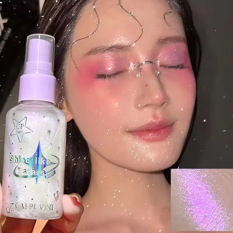 Langdurige glitterspray - Glinsterende lichaamsspray, verheldert uw huidcosmetica, markeerstiftlotionmake-up voor lichaam, gezicht, haar, nek
