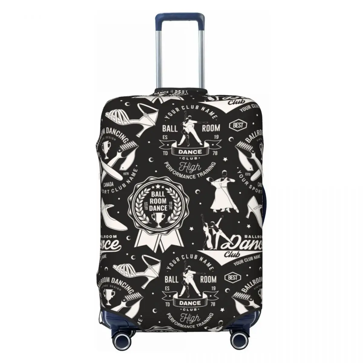 Funny Vintage Black White Ballroom Dance Badge Seamless Print Luggage Cover Protector Elastic Travel Suitcase Covers