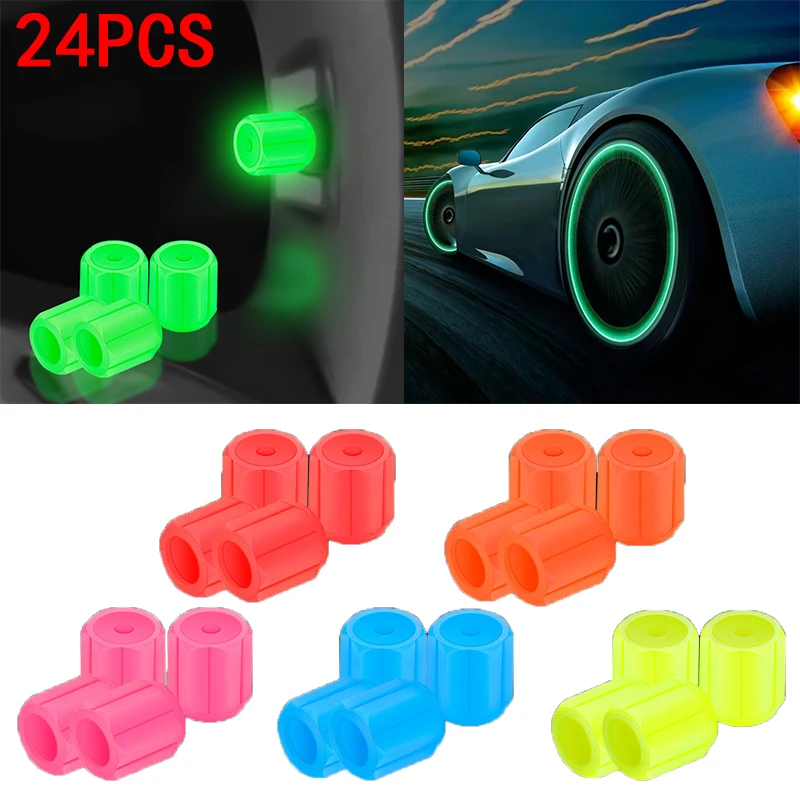 

24pcs Universal Luminous Tire Valve Cap Car Wheel Hub Glowing Dust-proof Decorative Tyre Rim Stem Covers Autos Accesorios