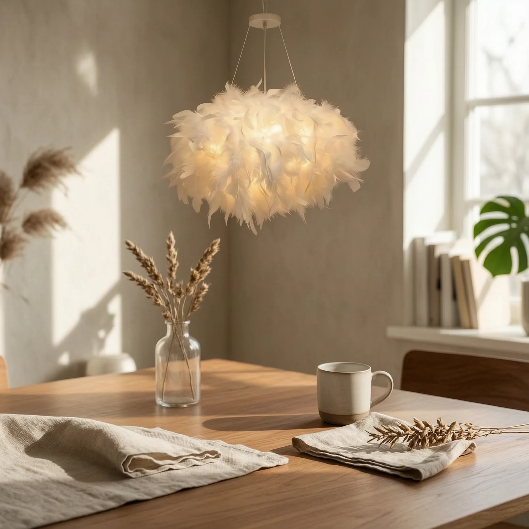 Feather Lampshade Decorative Spherical Lampshade Lighting Diffused for Bedroom, Living Room