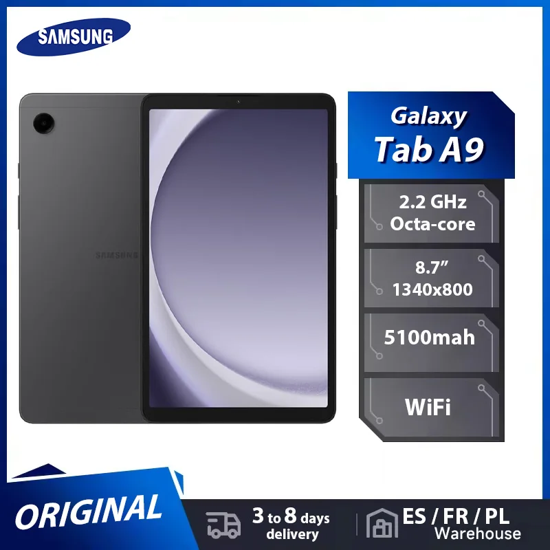 Samsung Galaxy Tab A9 Wifi, tablette, processeur Octa-Core, écran TFT 8,7 pouces, caméra 8 Mp, capacité de batterie 5100 Mah Samsung Galaxy Tab A9 Wifi, tablette, processeur Octa-Core, écran TFT 8,7 pouces, caméra 8 Mp, capacité de batterie 5100 Mah