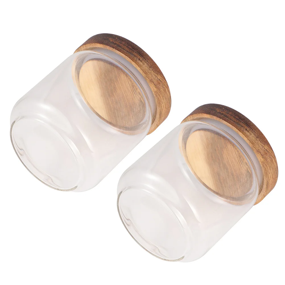 

2Pcs Glass Tea Storage Jars High Borosilicate Sealed Food Storage Containers with Wood Lid Insect Resistant for Honey Candy