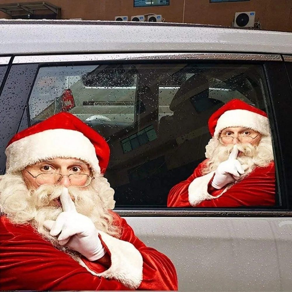 2D Flat Static Cling Window Sticker Double-Sided Visible No Residue Peeking Santa Claus Reusable Realistic Print Mirror Cling