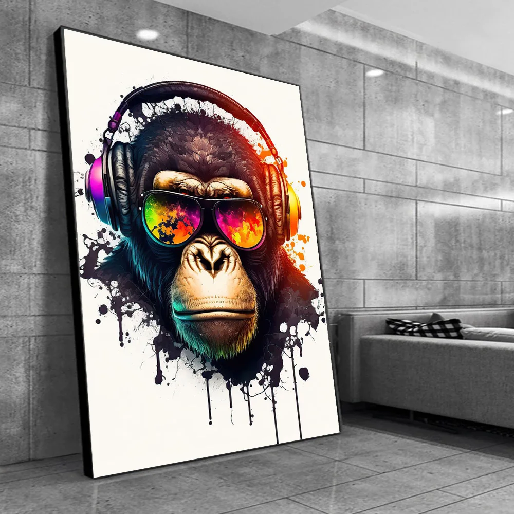 

Graffiti DJ Music Monkey Poster Prints For Living Room Decor Abstract Animal Gorilla With Headphone Canvas Painting Wall Art