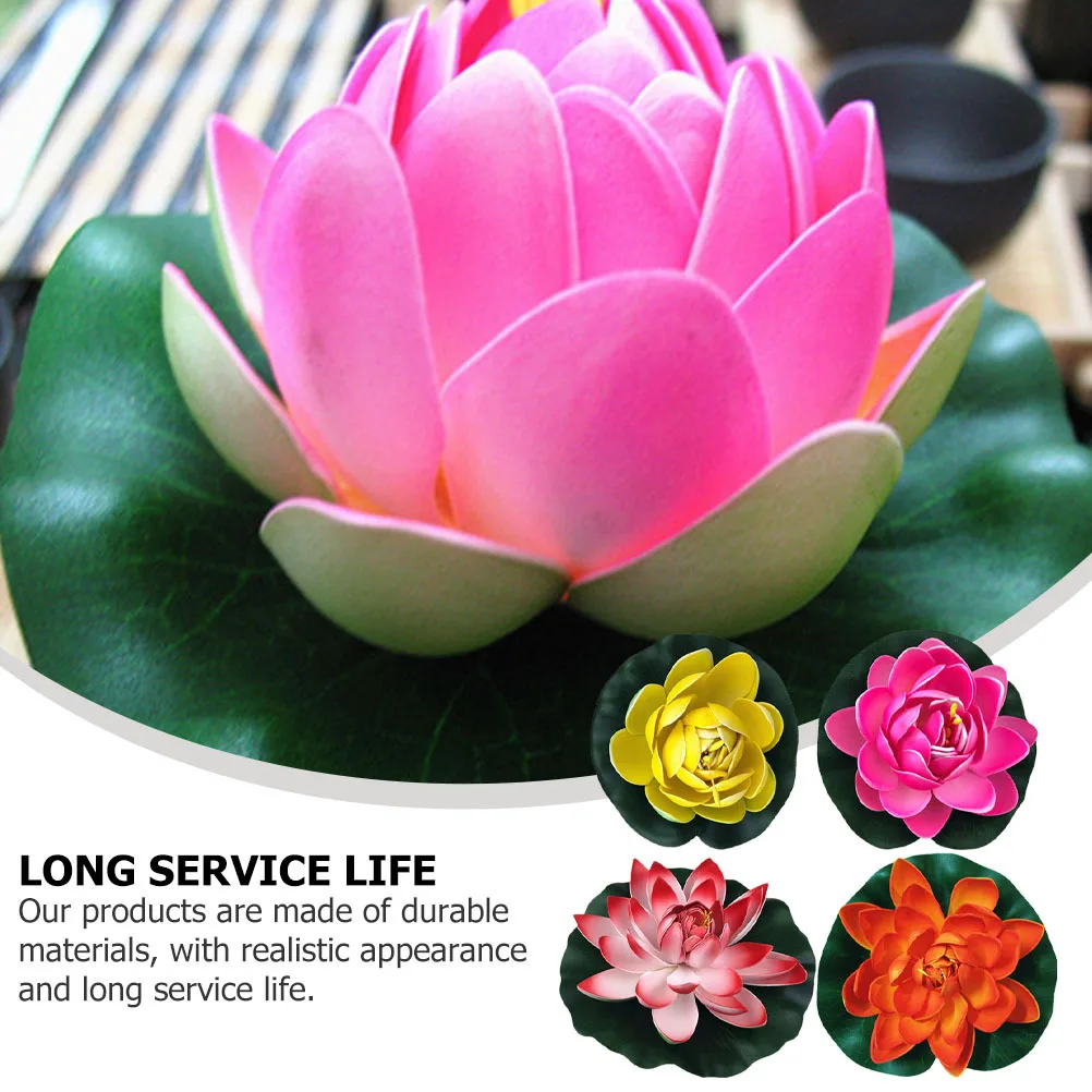 

4Pcs Simulated Lotus Decor Floating Water Lily Artificial Flowers for Pond Fish Tank Pool Landscaping Decoration