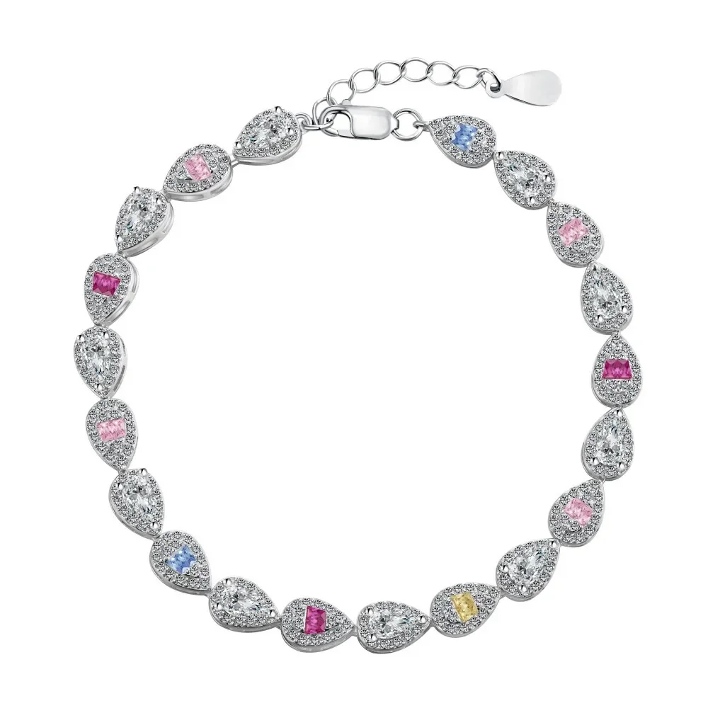 

Fashion New S925 Sterling Silver Bracelet with Colorful Zircon Inlaid Water Drops All Diamond Women's Bracelet