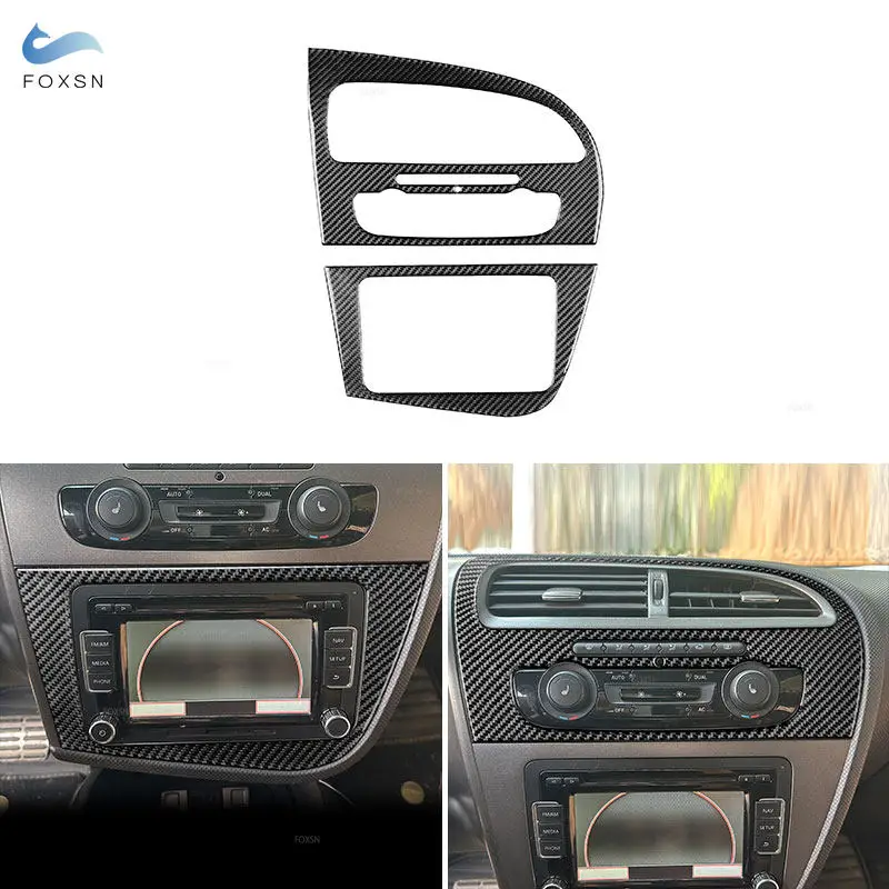 Carbon Fiber Car Central Radio Navigation AC CD Control Panel Frame Trim For Seat Leon 2005 2006 2007 2008 2009 2010 2011 2012