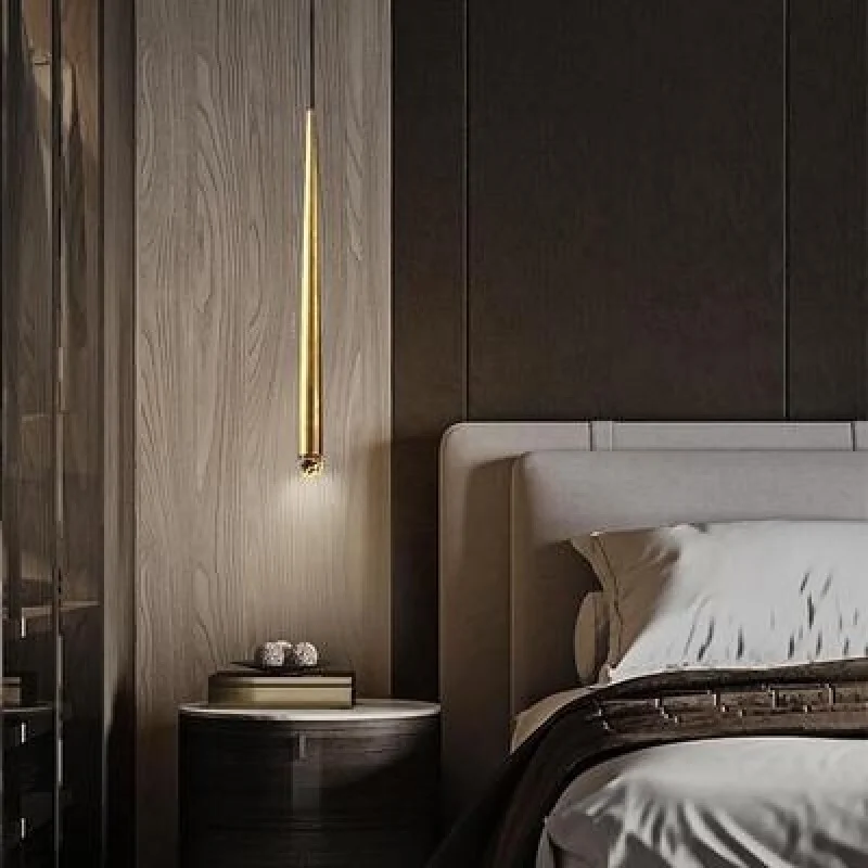 Post-Modern Minimalist Nordic Bedside Long-Line Single-Head Cone Tube Small Pendant Light Luxury Bedroom Bar Counter Dupl