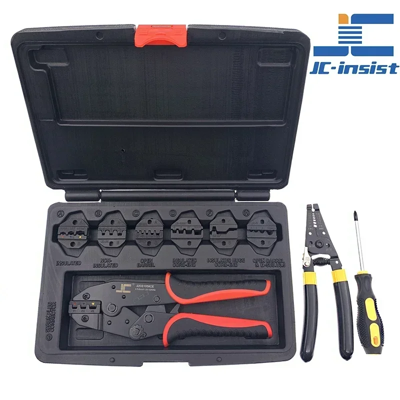 

Interchangeable Jaw Plug-in Multifunctional Crimping Tool Set, Tubular, Pre-Insulated, Non-Insulated Terminals