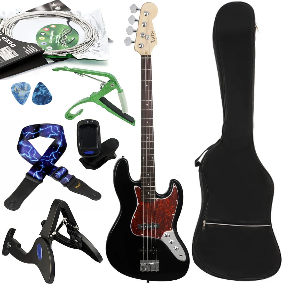 

Black 4 Strings Electric Bass 20 Frets Sapele Electric Bass Guitarra with Tuner Strings Capo Stand Strap Accessories