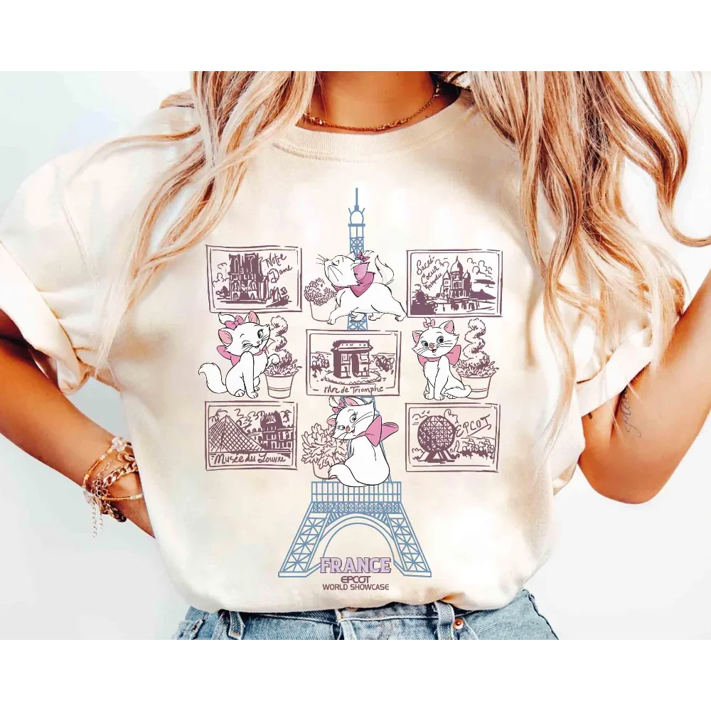 

Рубашка Disney Marie Cat Paris Bonjour, футболка Epcot Showcase Travel Around The World, The Aristocats, Disney Cat Lover, WDW Tour