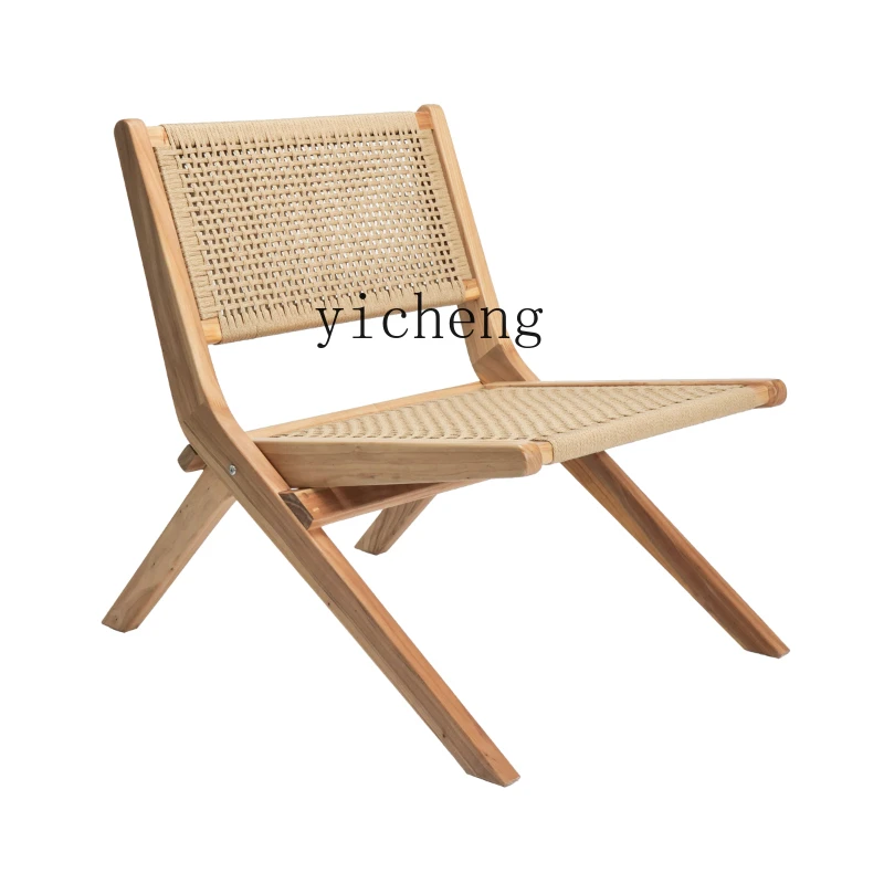 

Zc Vintage Solid Wood Rope Woven Folding Chair Recliner Designer Home Balcony Rattan Casual Chair