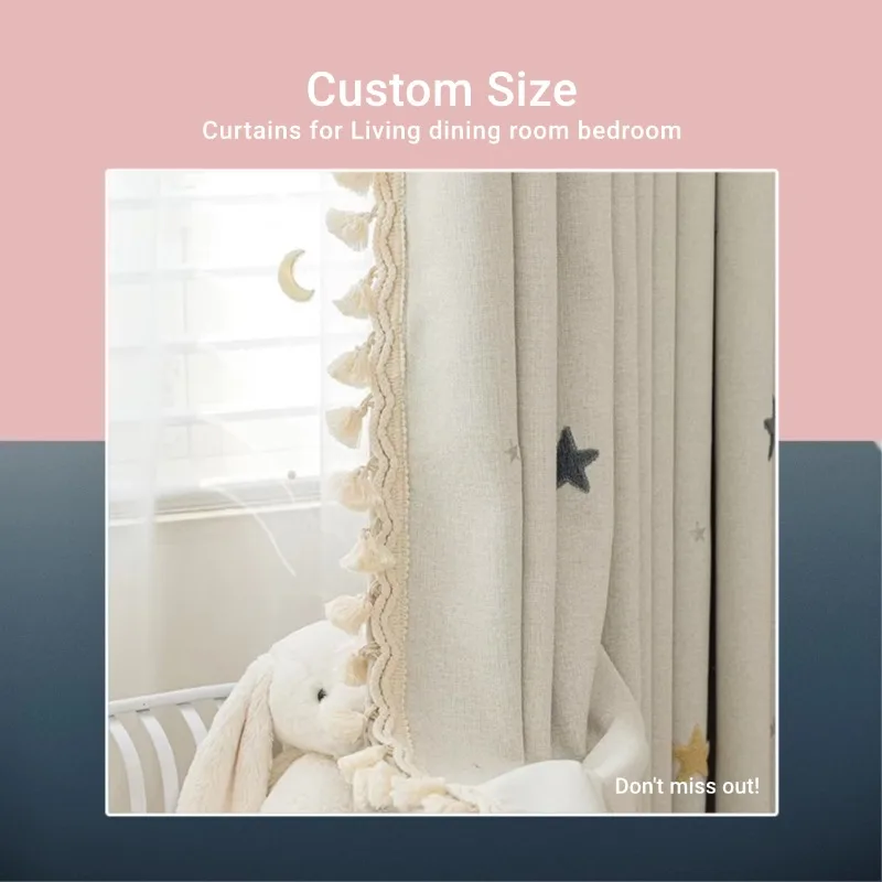 Custom Size New Advanced Custom Embroidery Star Language Blackout Curtains for Childrens Boys Girls Living Dining Bedroom