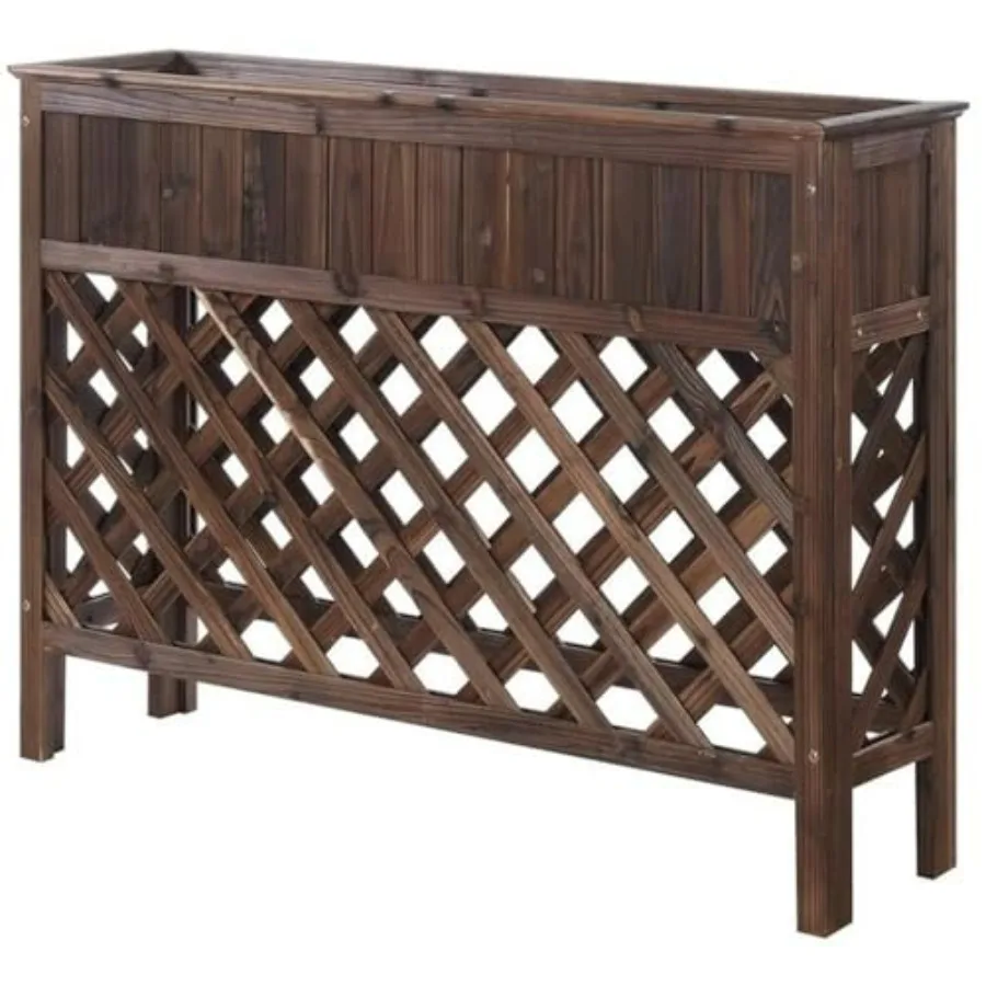 Large Raised Patio Planter for outdoor use, weathered cedar wood, natural brown color, durable weather-resistant construction