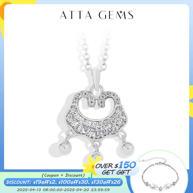 

ATTAGEMS All D Color Moissanite VVS1 Diamond Pendant Necklace For Women Men Real 925 Silver Chinese Lock Party Birthday Gift New