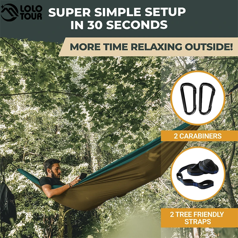 Parachute Hammock 1 Person Portable Army Survival 210T Nylon Hammock For Travel Camping Hiking Adventure Beach Holiday 220x100cm