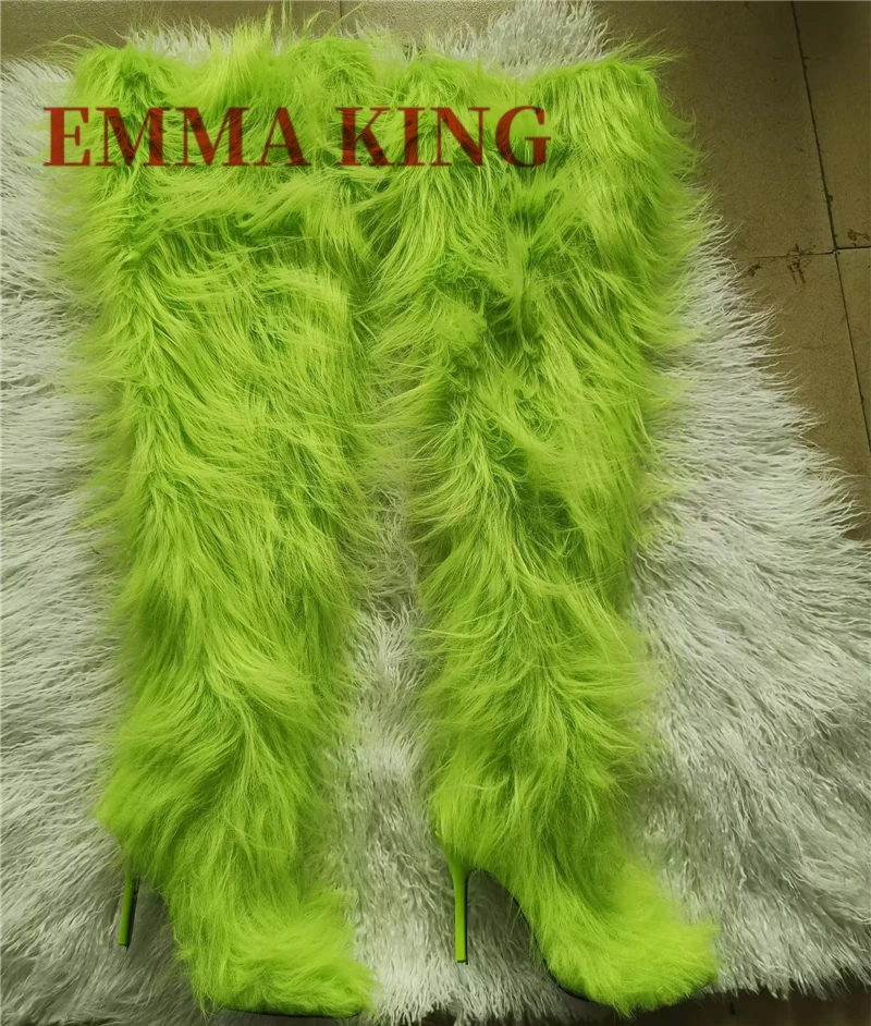 المرأة فو الفراء الفخذ أحذية عالية موضة طويلة أفخم الشتاء الثلوج الأحذية العصرية رقيق الأحذية بلون فوق الركبة الأحذية #4