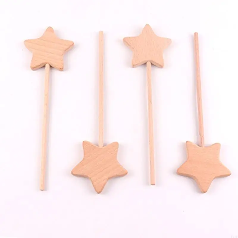 

E06F Wooden Teether Large Star Bear Beech Teething Toy Ornament for Baby Girls Boys Teething Pain Relief Appease Gift