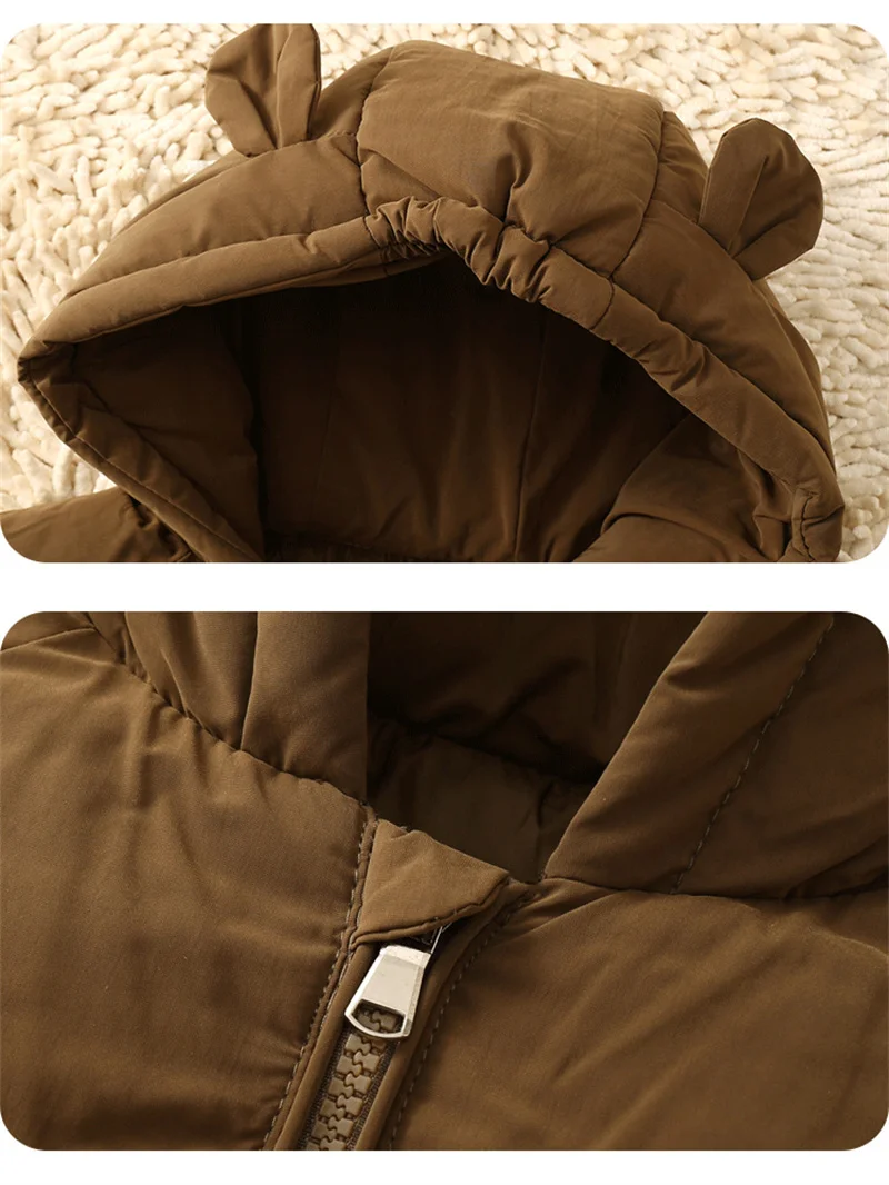 Boys Girls Warm Hooded Outerwear Baby Winter Thickened Jackets Childrens Solid Color Cotton Down Coat Kids Casual Clothing