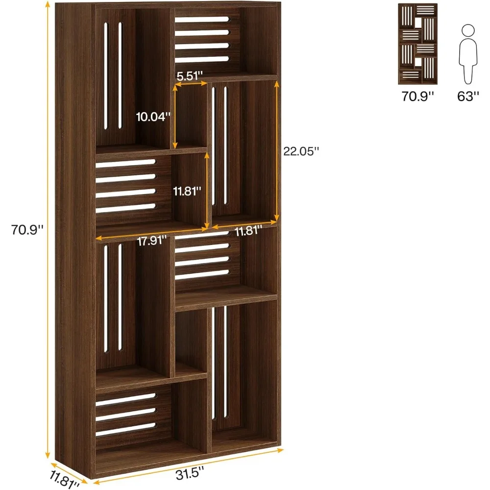 70.9-inch High Bookshelf, 6-story Bookshelf with Backboard, Independent Library Bookshelf Storage Display Rack