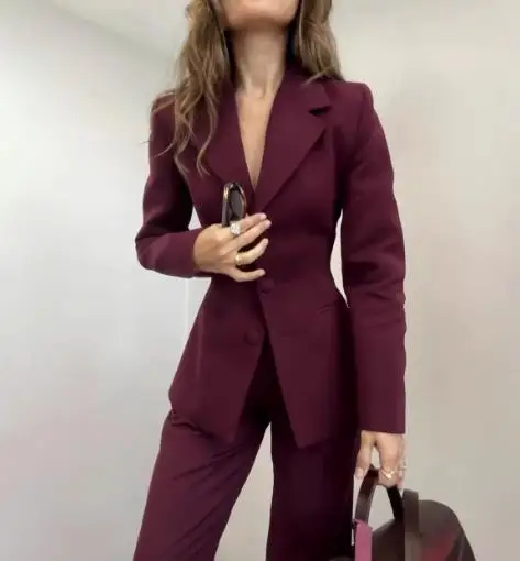

2025 New Women's V-Neck Slim Fit Waist Fashion Button Long Sleeve Set