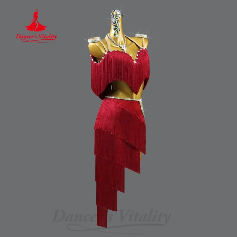 Latin Dancing Clothing Women\'s Customized Light Luxury Diamond Tassel Set Tango Rumba Samba Professional Competition Costume