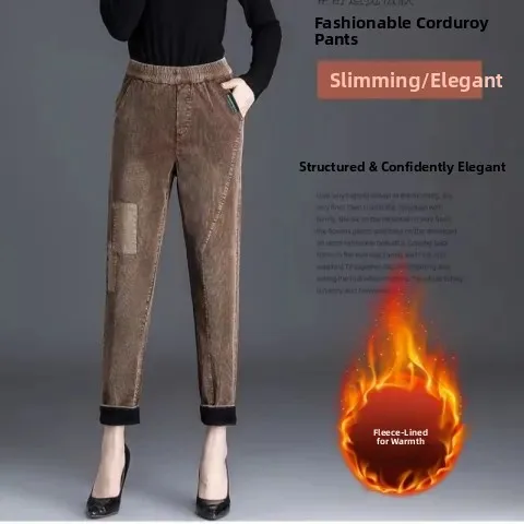 

Slimming Corduroy Pants for Women Casual Style Big Brand Tail End Single Label Velvet Autumn Winter Warm Fleece Ladies Trousers