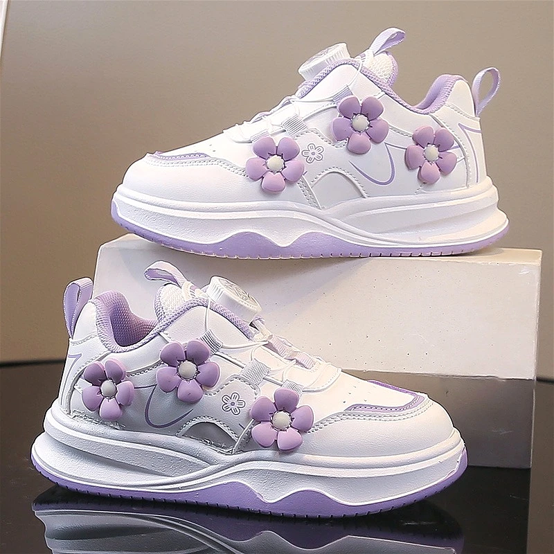 

New Girls Flower Design Sneakers Fashion Cute Breathable Comfortable Kids Sport Footwear School Non-slip Childrens Causal Shoes