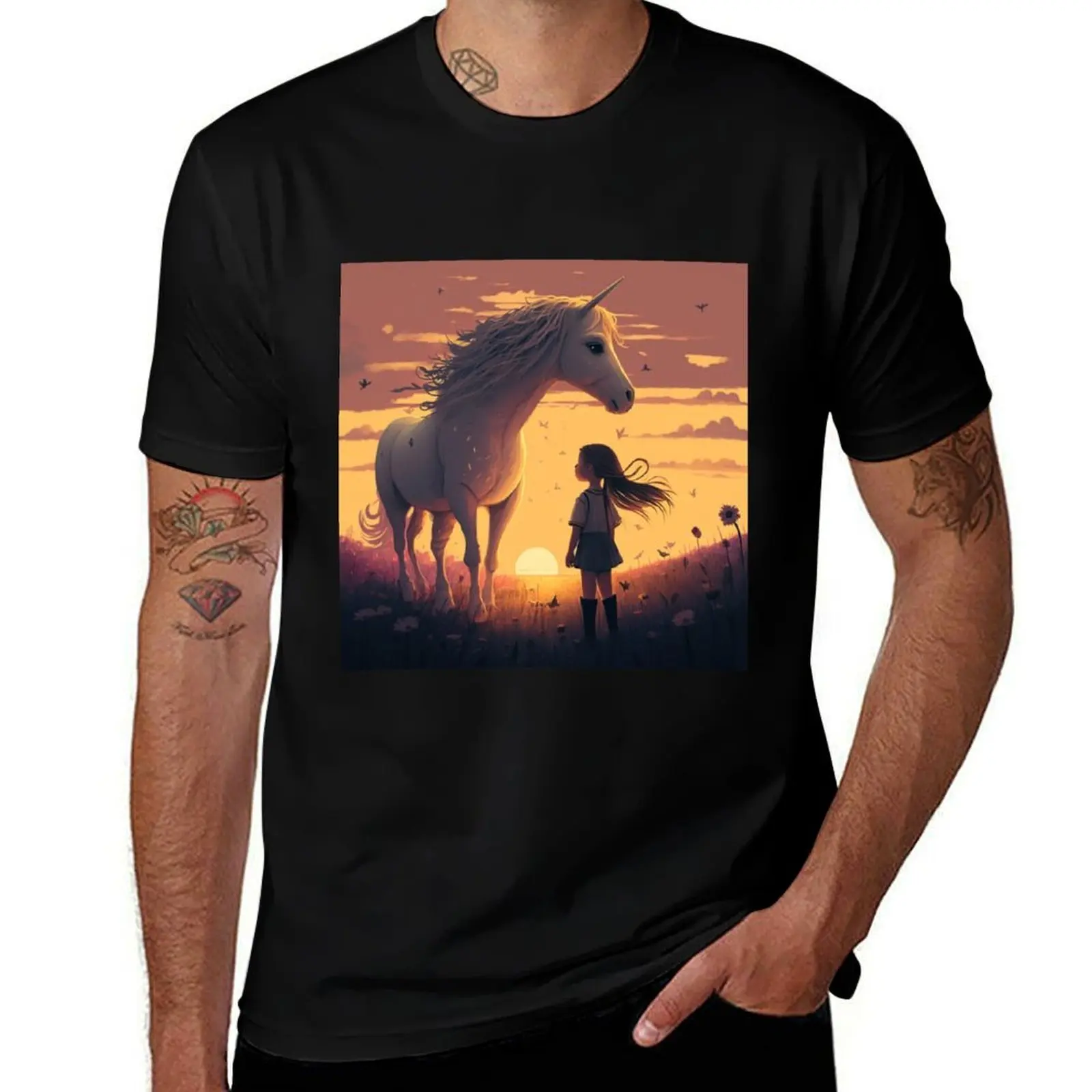 

sun unicorn T-Shirt oversized anime tshirt blanks cotton t shirt men