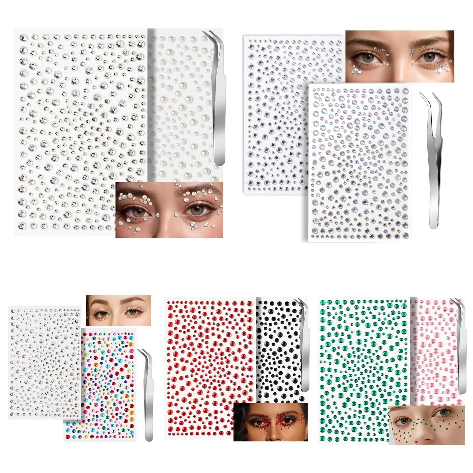 Multicolor Face Gems Hair Rhinestone Makeup Festival Face Jewels Stick on Gems Self-Adhesive Rhinestone Set for Halloween Makeup