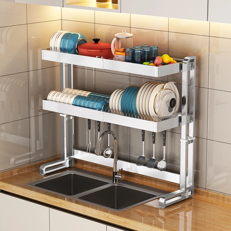 YY Installation-Free Kitchen Sink Storage Shelf Dish Rack Draining Rack Telescopic