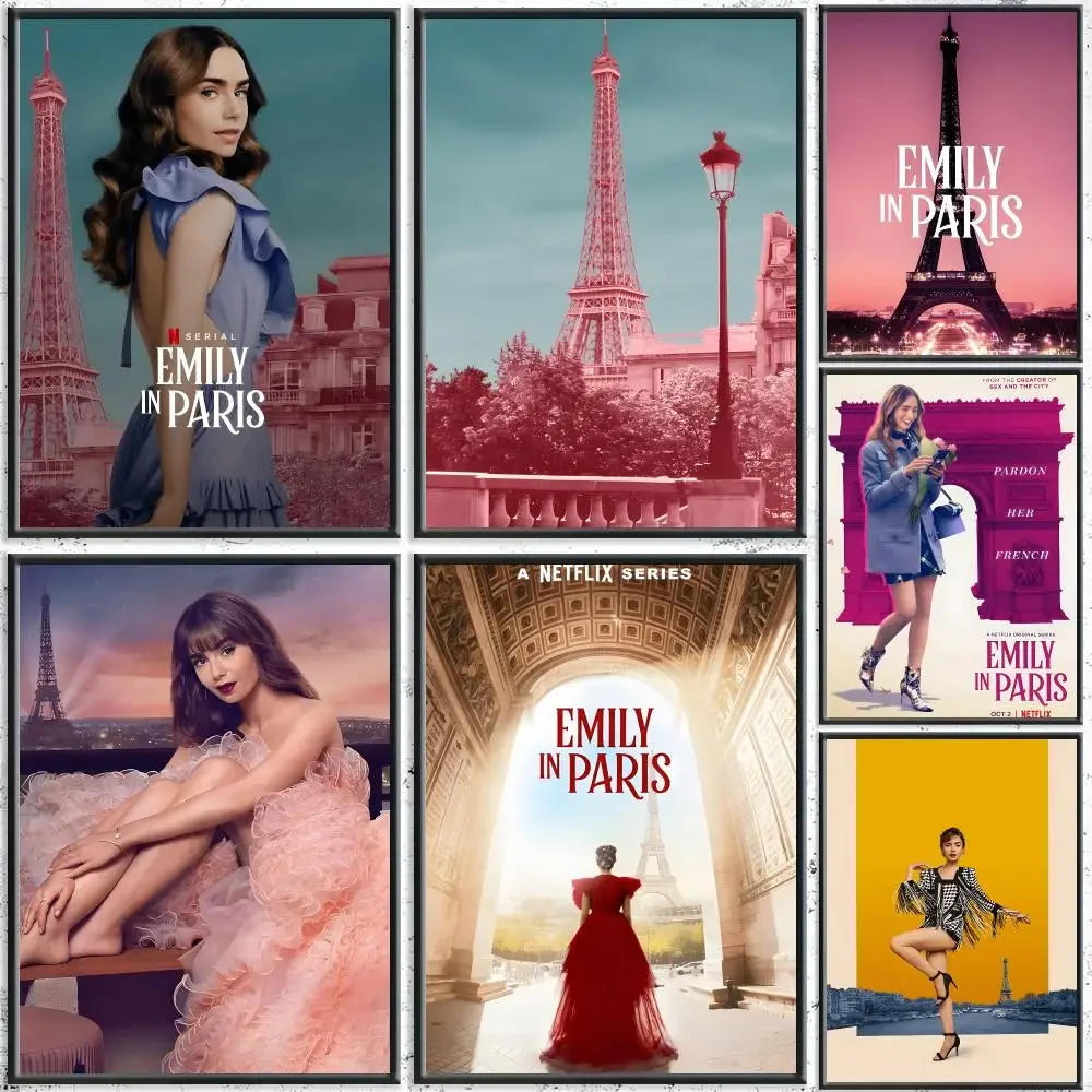 Trendy TV Series E-Emily in ParisS Poster HD Self-Adhesive No Residue After Removal Ideal for All Kinds of Wall Decor
