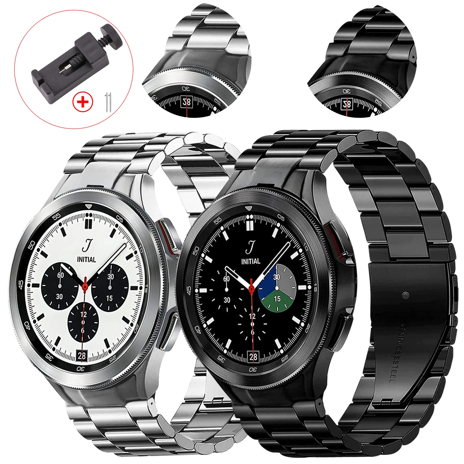 Galaxy Watch 4 5 Stainless Steel Strap for Samsung Watch 4/5 44mm 40mm Classic 46mm 42mm Wrist Band Curved End No Gaps Bracelet