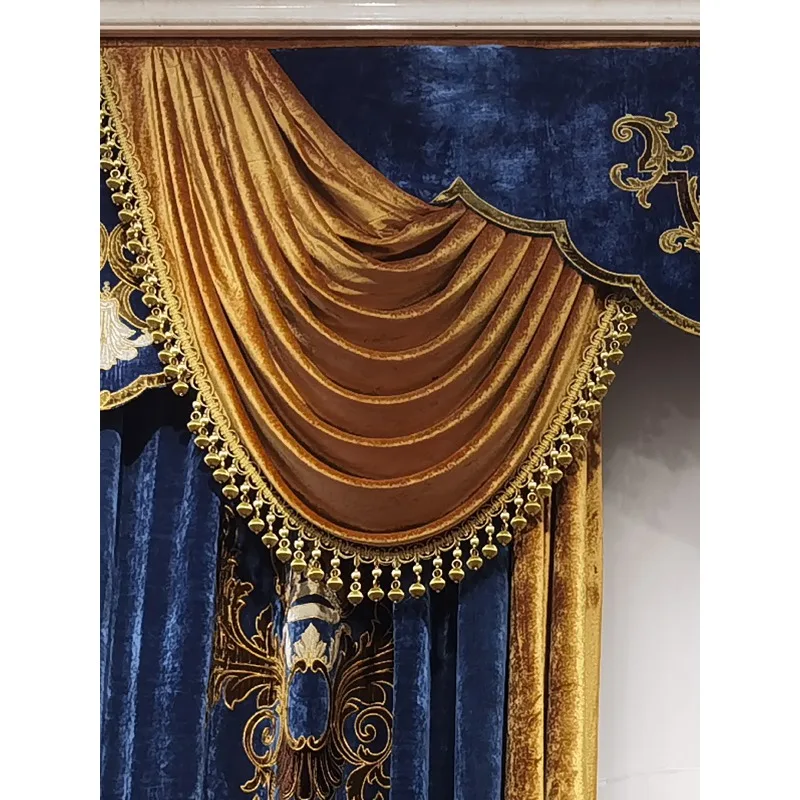 New duplex building high living room curtains luxury European mansion villa super high window French American retro high-end