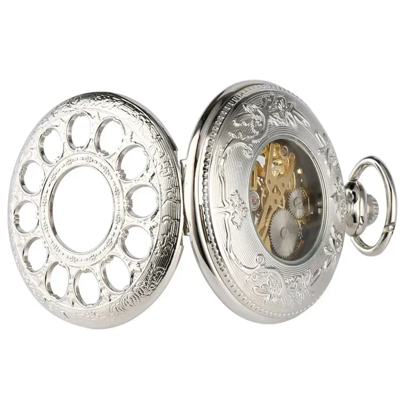 رائعة الجوف الزهور الميكانيكية ساعة جيب للجنسين اليد الرياح فوب الساعات الأرقام الرومانية reloj دي bolsillo سلسلة بدلاية