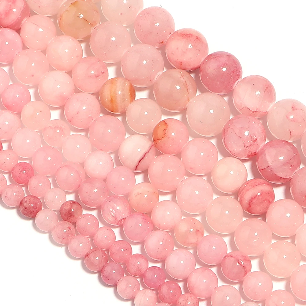 Pink Natural Stone Persian Jade Bead 6/8/10/12mm Round Loose Gemstone Beads for DIY Jewelry Making Bracelet Necklace Accessories